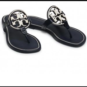 Tory Burch Shoes Metal Miller Navy Blue Sandals
